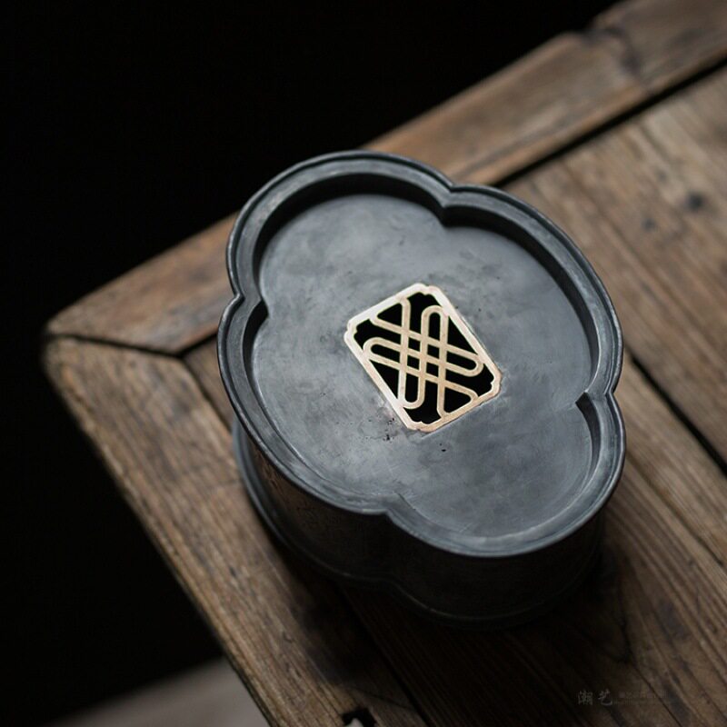 潮阳纯锡茶盘 锡壶承工夫茶盘 海棠 茶船茶海茶承铜建水壶托