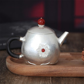 锤痕银楼足银999手工茶壶足银花丝镶嵌茶壶银茶壶约203克约200ml