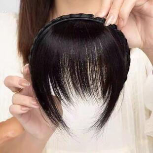 新款辫子发箍浏海一体真发前额头帘鬓角遮白发碎齐浏海假发片