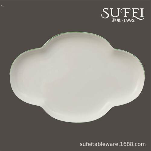 苏飞手绘绿边系列骨瓷餐厅宴会装饰盘子摆件挂盘垫盘手绘线条餐盘