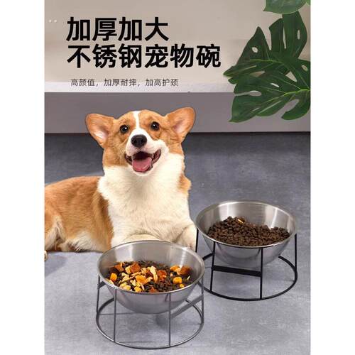 不锈钢宠物碗防打翻高脚护颈大容量狗盆猫食盆水碗防滑双碗防溅出