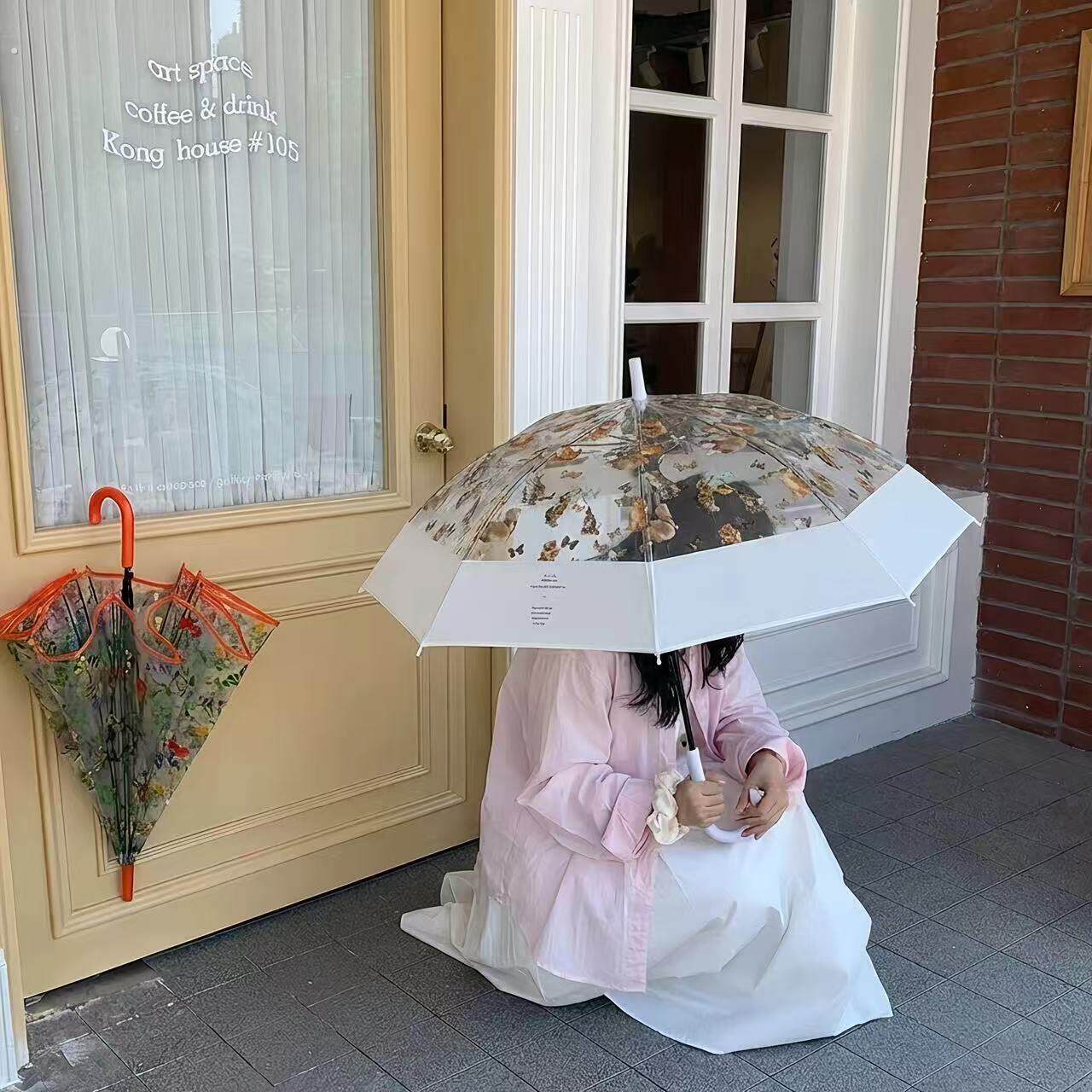 透明雨伞加大加厚加固室外女士高颜值长柄伞新款可爱油画猫咪结实