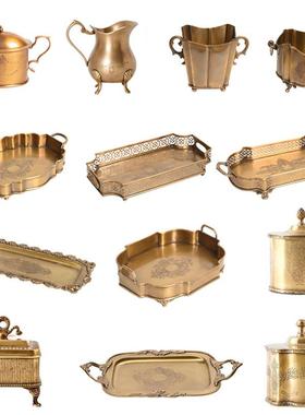 进口黄铜覆古雕花镂空托 托盘摆件样板间双耳欧式花盆收纳桶冰桶