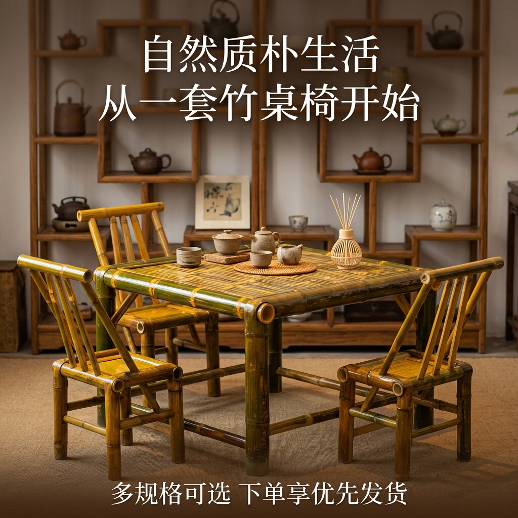 竹桌椅竹子桌椅组合竹制桌椅地摊饭店火锅店餐饮桌椅商用餐桌椅子