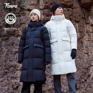 TONPO动魄750蓬白鹅绒羽绒服情侣款加厚加长石墨烯拼接外套25新款