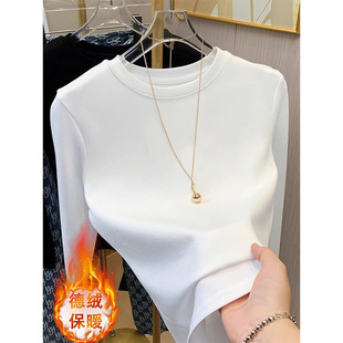 正肩长袖t恤女2026秋冬短款双面德绒打底衫显瘦内搭小个子上衣