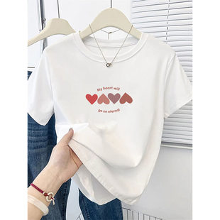 美式设计感小众短袖白色内搭t恤女夏季修身显瘦辣妹短款纯棉上衣