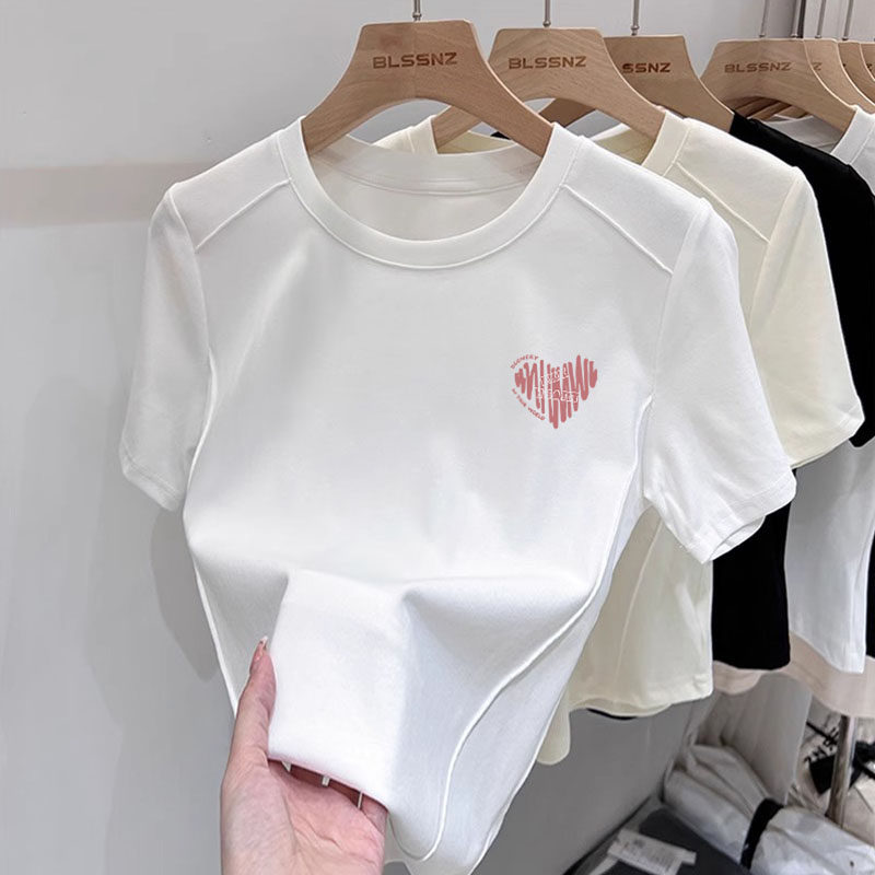 夏季穿搭正肩短袖t恤女款2025新款美式短款时尚洋气白色上衣