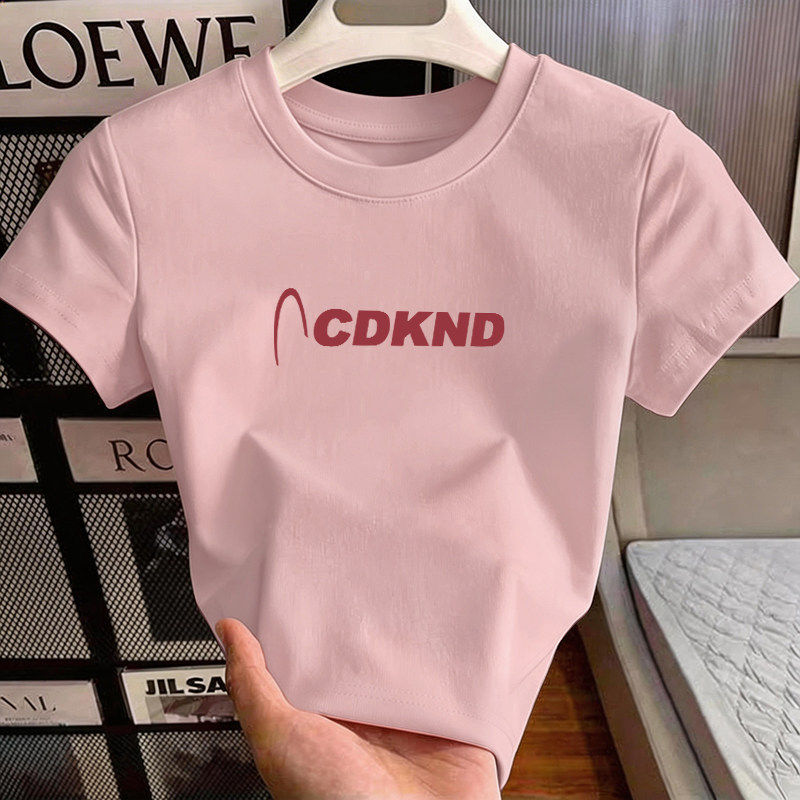 纯棉正肩修身显瘦短袖t恤女2026新款设计感小众别致短款圆领上衣