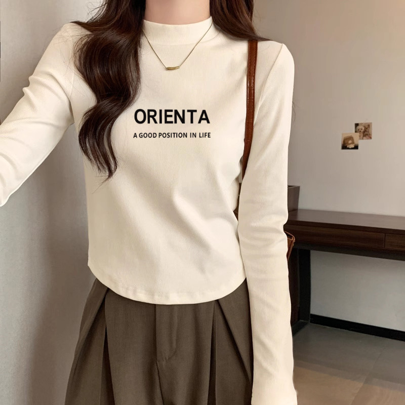 半高领打底衫2026新款女秋冬季加厚内搭长袖t恤正肩白色上衣