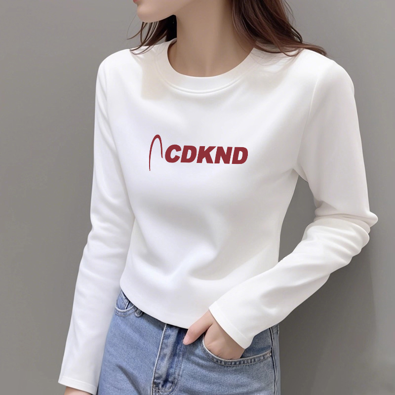 春秋短款内搭纯棉长袖正肩t恤女