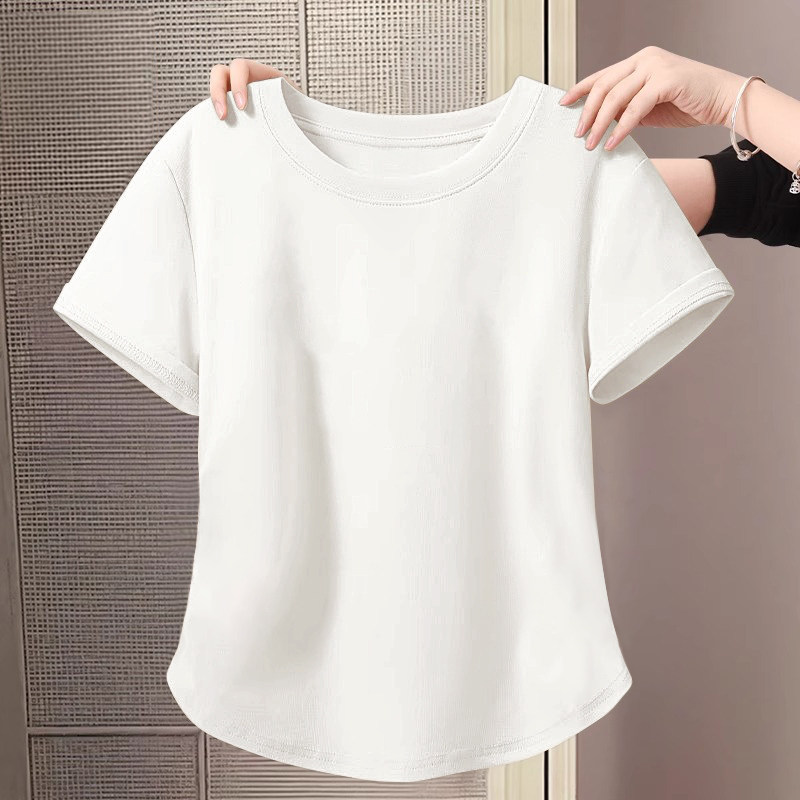 夏季正肩短袖t恤女款2026新款爆款设计感小个子短款打底上衣