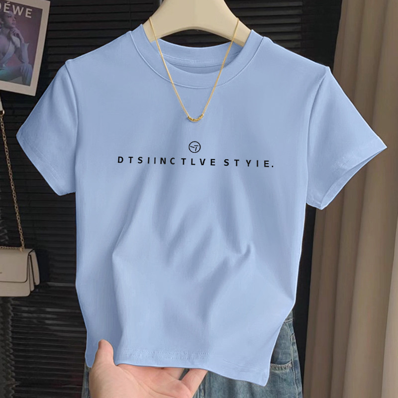 正肩短袖t恤女2026夏季新款字母印花显瘦小个子辣妹短款上衣