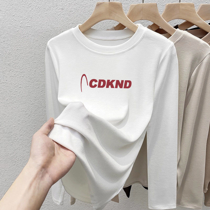 美式字母印花长袖T恤女春秋修身显瘦短款打底衫内搭纯棉上衣ins潮