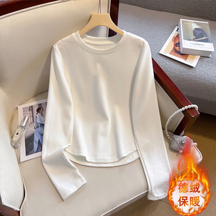 长袖打底衫女韩系辣妹设计感t恤秋冬显瘦内搭不规则短款德绒上衣