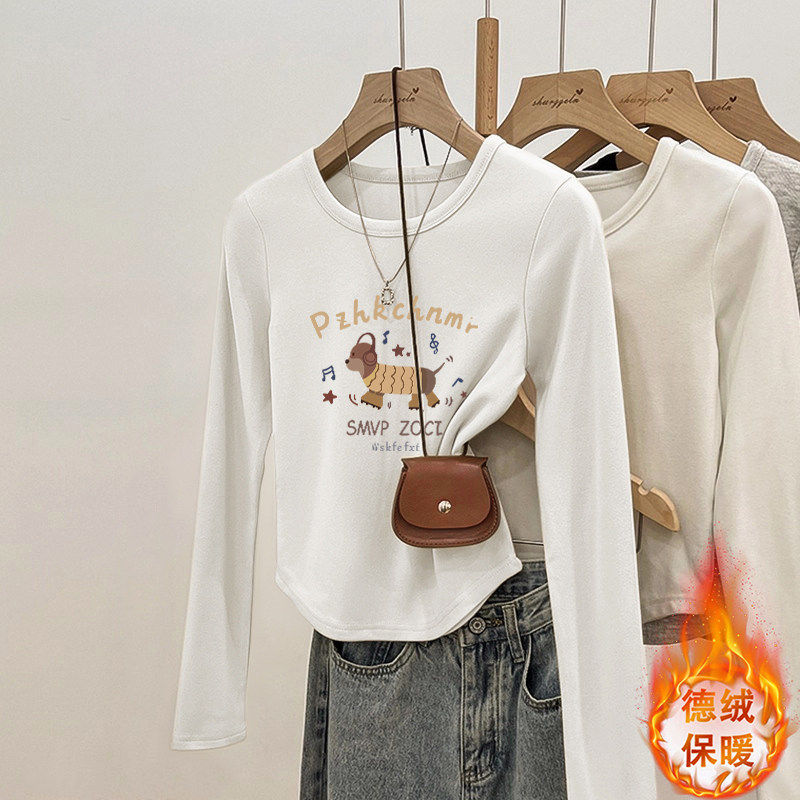 长袖T恤女2026秋冬季德绒显瘦不规则设计感短款小个子打底衫上衣