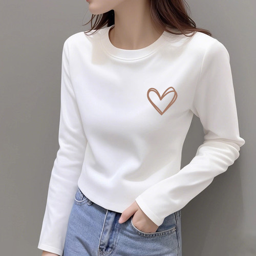 纯棉长袖t恤女短款内搭正肩打底