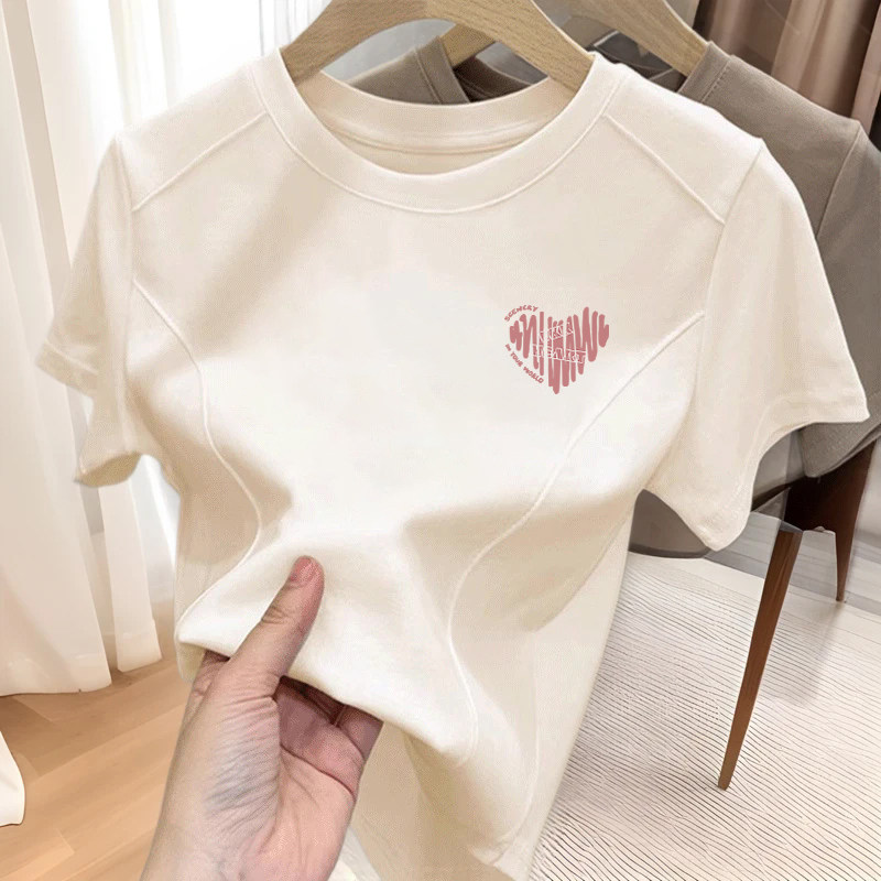 夏季正肩短袖t恤女2026新款爆款修身短款显瘦上衣减龄打底衫