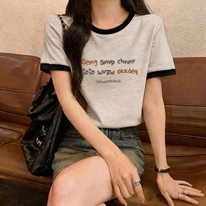 设计感小众正肩短袖t恤女2026新款夏季美式高级感ins减龄纯棉上衣