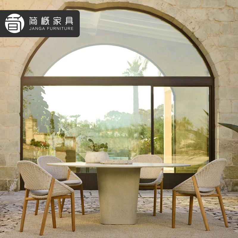 户外高端实木花园椅家具别墅庭院桌椅柚木绳椅阳台桌椅室外休闲椅