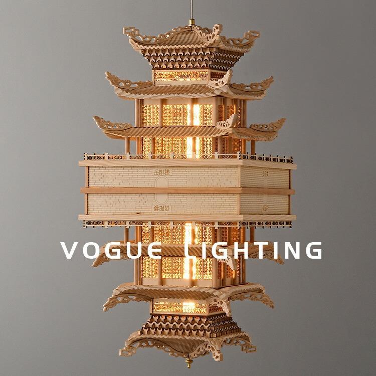 【楼兰】新中式仿古建筑吊灯模型摆件中国风凉亭楼阁客厅装饰灯具