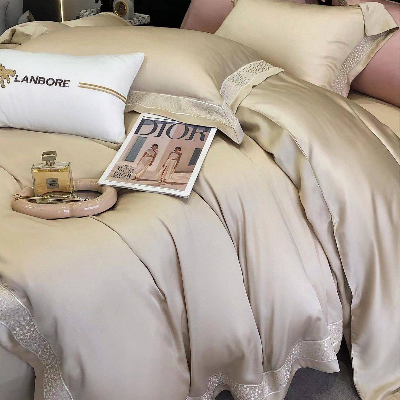 轻奢高端100支兰精天丝四件套刺绣被套床单裸睡奢华别墅床上用品