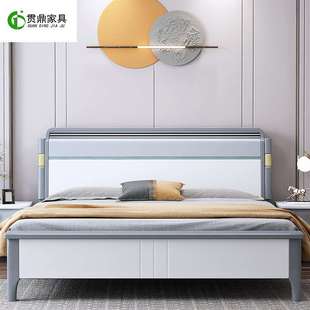实木床现代简约白色1.8米1.5米轻奢橡木双人床全实木高箱储物床