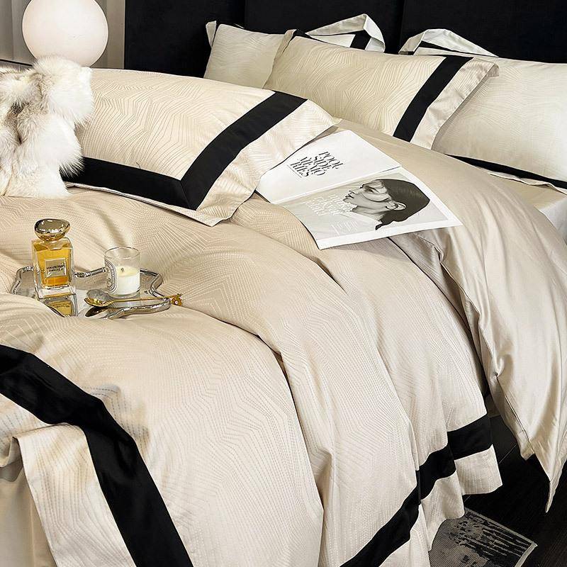 轻奢风简约四季款长绒棉全棉四件套高端提花纯棉被套床单床上用品