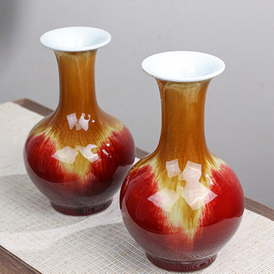 大花瓶摆件桌面客厅小原流插花轻奢简约高档辰砂红色赏瓶鲜花器皿