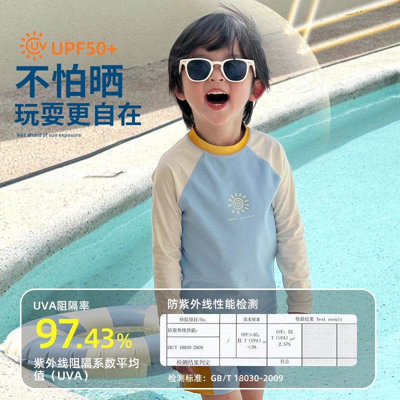 男童泳衣儿童游泳衣2025新款泳裤男孩长袖分体R泳装防晒套装三件