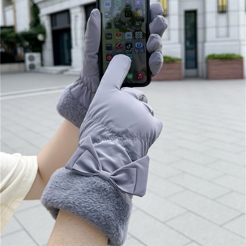 电动车防寒保暖手套女士冬季骑车时尚锁温K防风防水蝴蝶结全指手