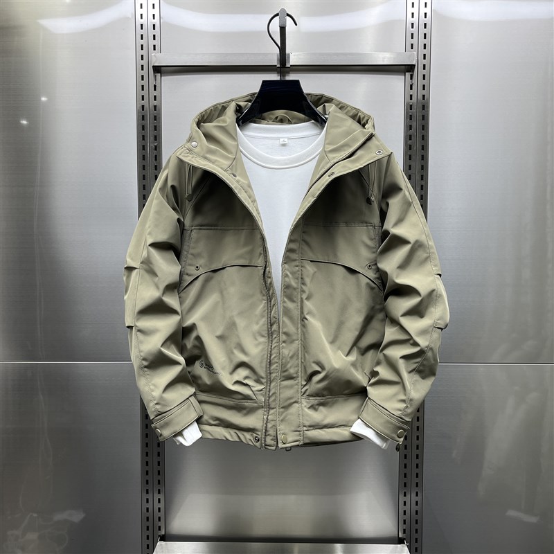 冬季宽松二棉冲锋衣夹克男工装棉服2025春秋上Q衣连帽外套轻薄棉