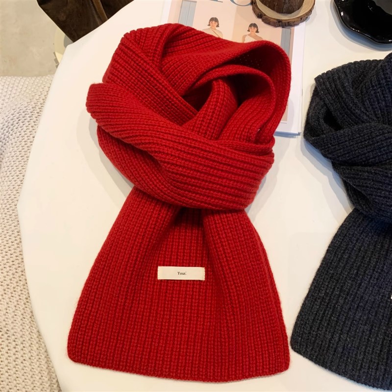 100%羊e毛针织围巾女冬季2024新款简约百搭洋气加厚软糯毛线围脖