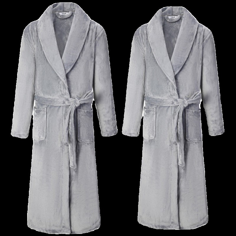 秋冬男士睡衣法兰绒情侣睡袍x加绒保暖洗澡浴袍女珊瑚绒中长款浴