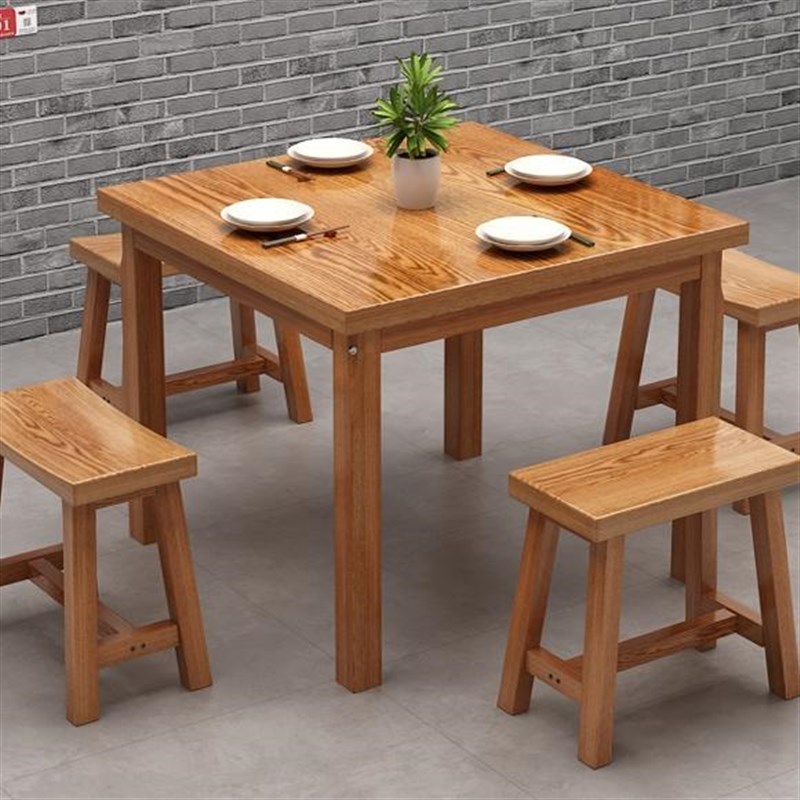 实木餐桌公司食堂餐桌组合小吃B店面馆快餐早餐店长方形商用桌椅