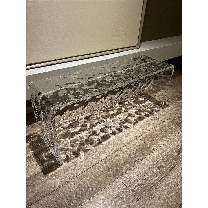 现代轻奢简约亚克力换鞋凳长条透明长凳水波纹餐凳床尾凳门口凳子