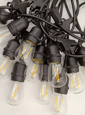 防水灯串S14耐摔E27T型黑色18号线220V欧规15米15灯灯串户外led灯