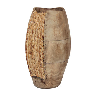 厂家销售手工制作蒲草和泡桐混搭编织花桶花瓶花坛插花器皿