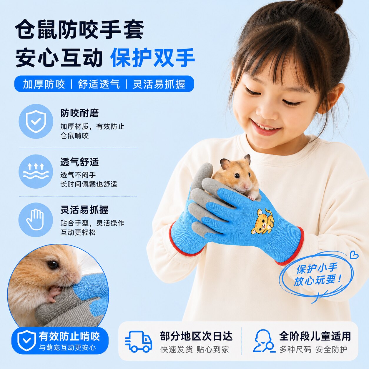 仓鼠用品儿童防咬手套抓鼠互动喂食夹子金丝熊花枝鼠解闷玩具