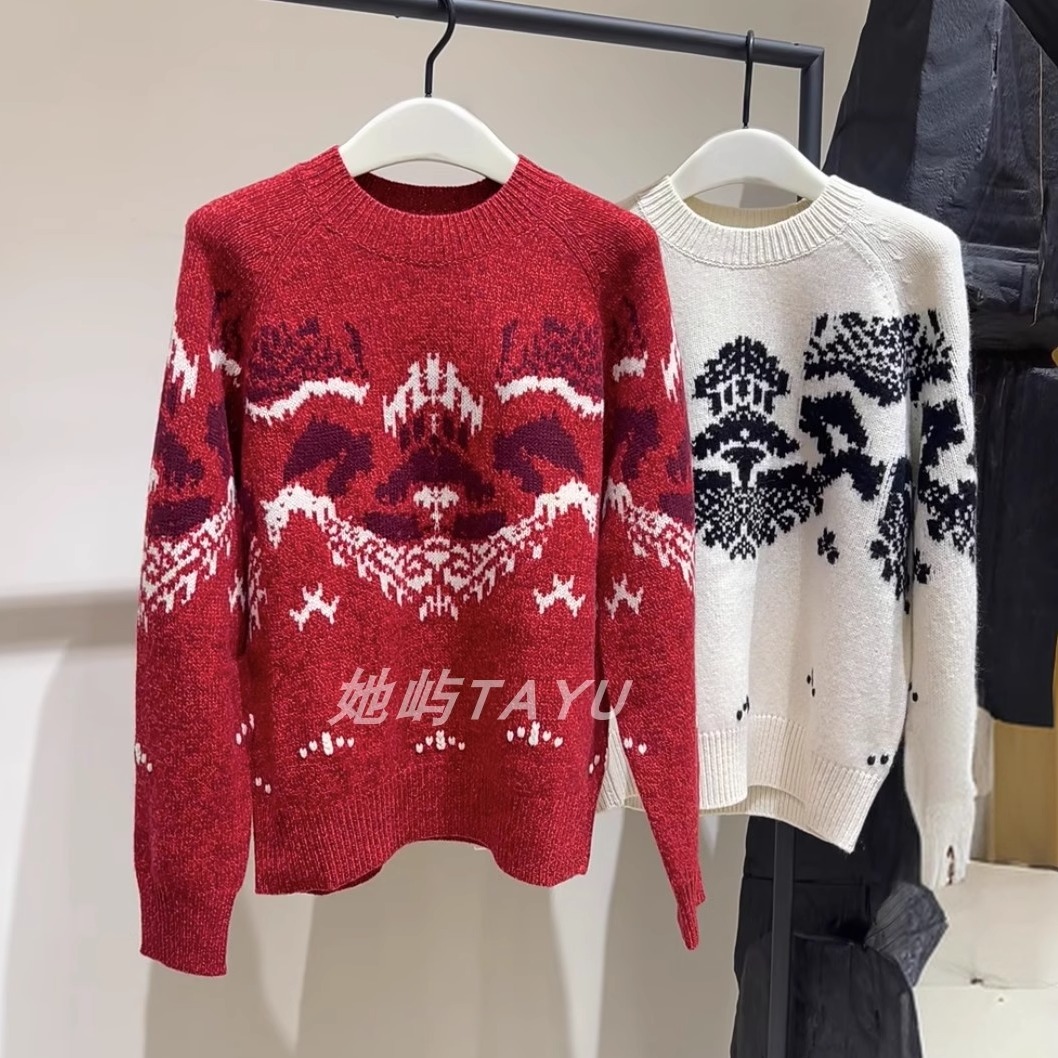 费尔岛毛衣套头针织衫红色上衣