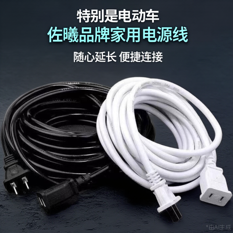 两芯电源线插头加长线家用延长线插座户外连接线板两孔风扇线