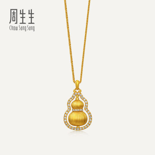 周生生华宇古法黄金东方古祖足金镶嵌钻石福来运转项链小版95749N