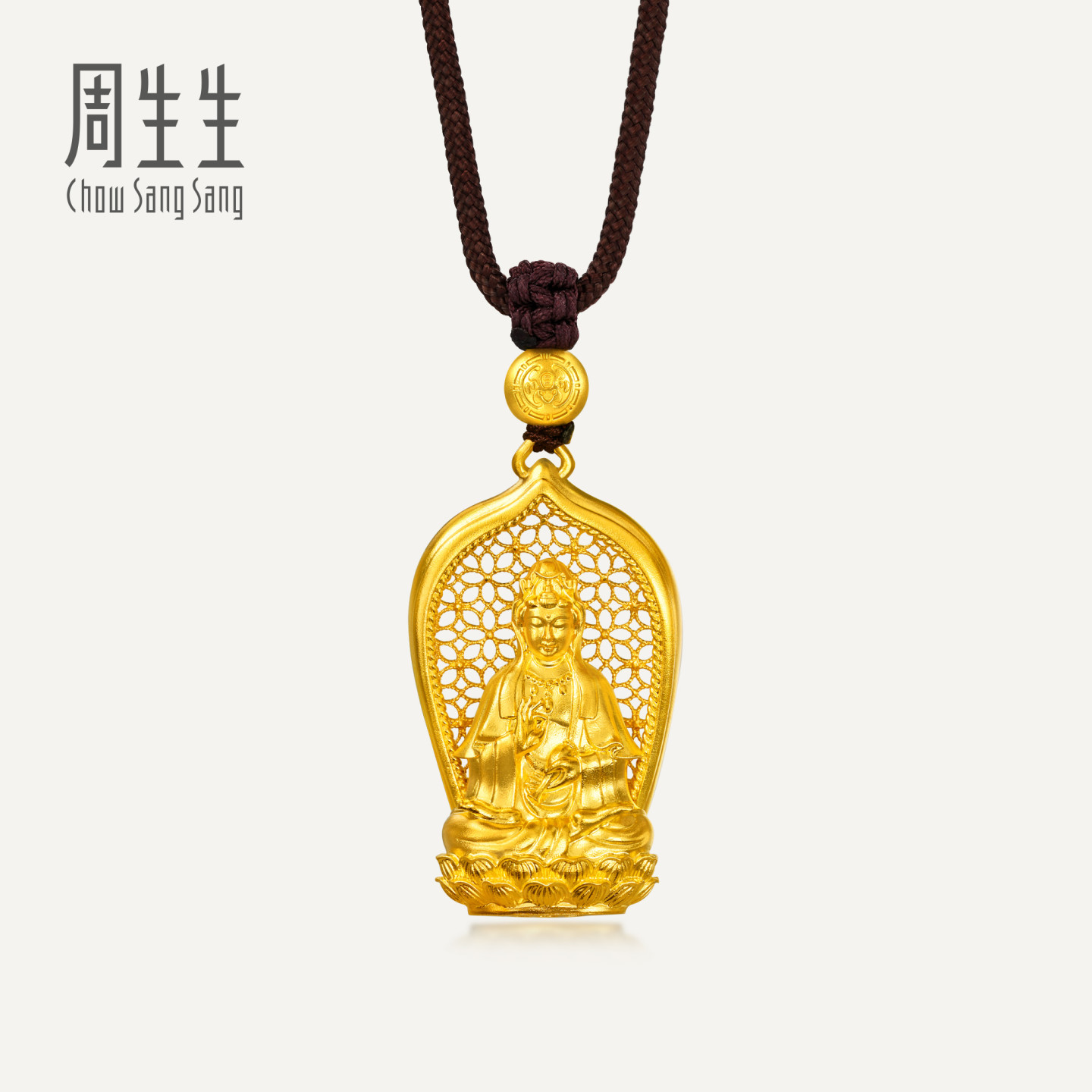 周生生华宇古法黄金足金东方古祖沥水观音吊坠项链配绳94568Z计价