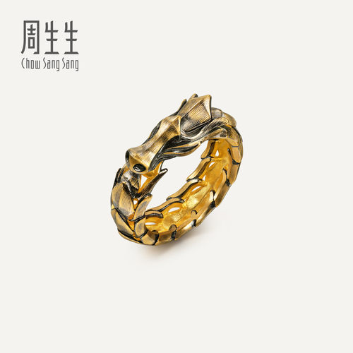 周生生华宇足金黄金酷黑系列盘龙宝戒酷黑戒指91029R计价