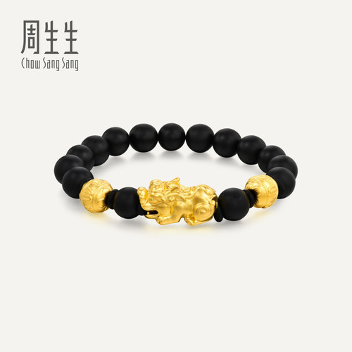 周生生华宇黄金生生有礼足金镶嵌黑玉髓六字大明咒貔貅手链91338B