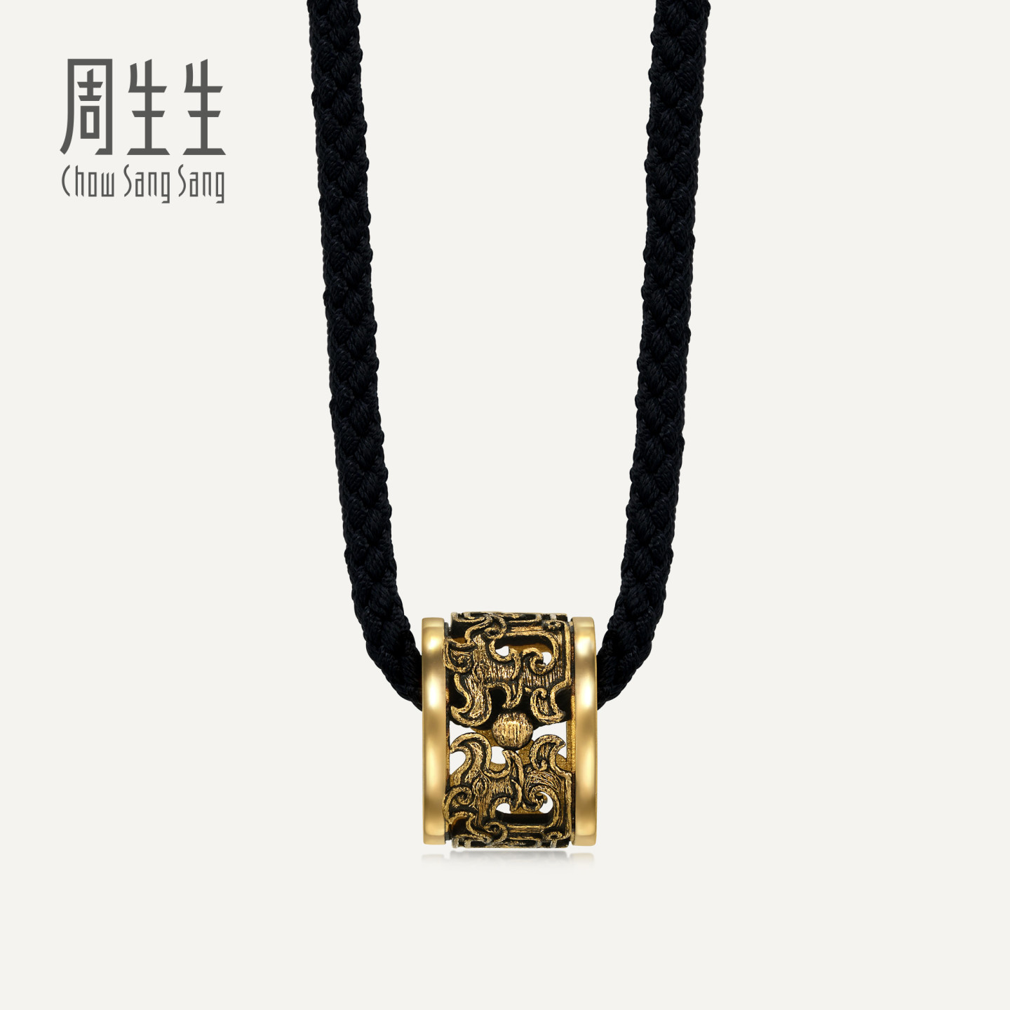 周生生华宇黄金足金酷黑系列四方神龙吊坠项链配绳男士94284Z计价