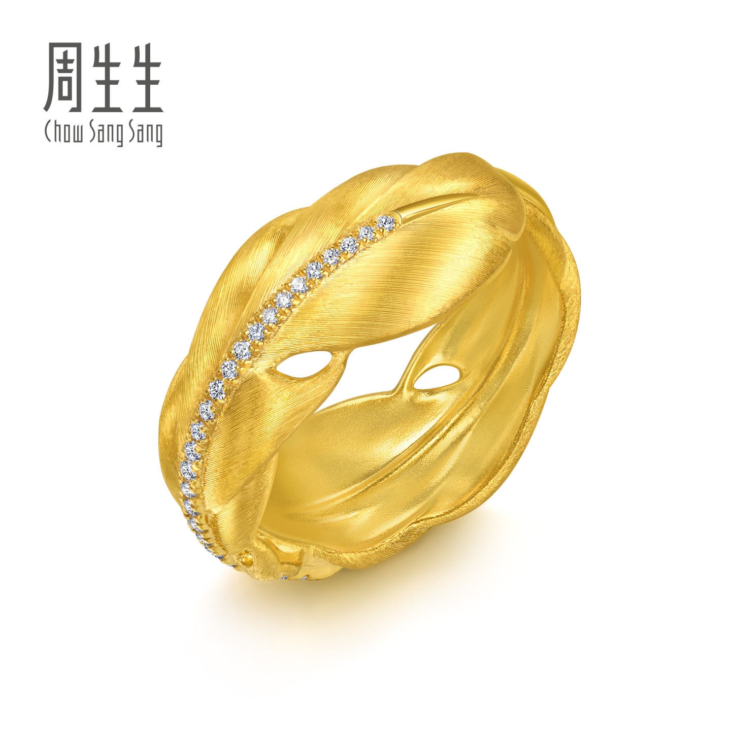 周生生华宇黄金金韵罗曼系列足金镶嵌钻石羽毛戒指95956R定价图片