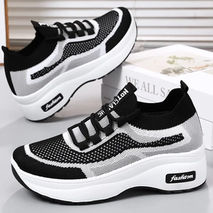 妈妈鞋百搭春季厚底休闲风女鞋增高鞋网面透气鞋子女