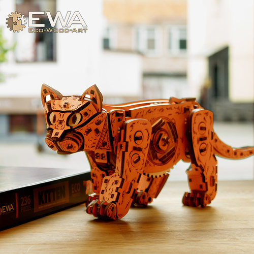 EWA橘猫萌宠木质拼装模型