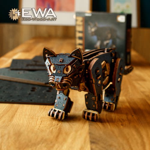 EWA黑猫萌宠木质拼装模型